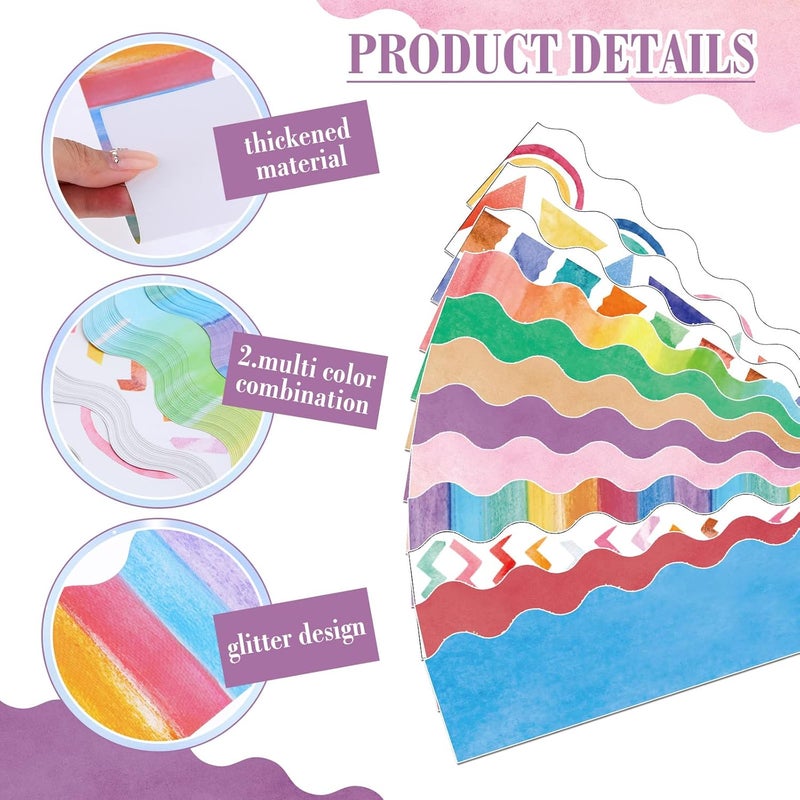 Geyee 240 Pcs 236ft Holiday Bulletin Board Borders Colorful Rainbow Scalloped Border Trim Bulk Bulletin Decor for Classroom Back to School Decor(Watercolor Style) - Image 3